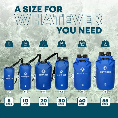 Vista 2 de Earth Pak Bolsa seca impermeable – Mochila impermeable con parte superior enrollable que mantiene el equipo seco para kayak, playa, rafting