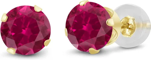 Vista 4 de Gem Stone King Aretes de tuerca de oro amarillo de 14 quilates con rubí rojo para mujer (1.20 quilates redondo de 0.197 in), Metal Gema, Rubí