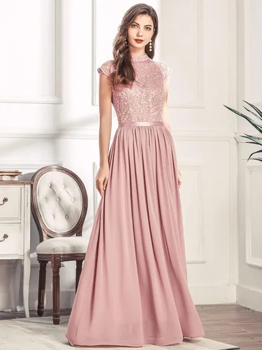 Vista 3 de Miusol Vestido largo formal sin mangas con encaje floral para dama de honor