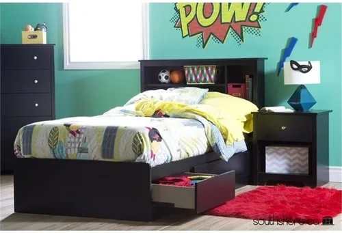 Vista 2 de South Shore Cama Vito Mates de 39 pulgadas con 3 cajones, individual, color negro puro