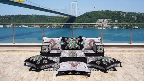 Vista 2 de arabicsofa Juego de sofá de piso árabe esquinero en forma de L - Asiento Majlis marroquí para sala de estar