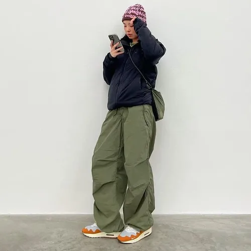 Vista 5 de Pantalones cargo holgados para mujer, de cintura baja, holgados, de pierna ancha, con cordones de cincha, pantalones deportivos hippie, ropa de calle