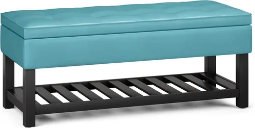 Vista 24 de SIMPLIHOME Cosmopolitan - Otomana rectangular con aspecto de lino de 44 pulgadas de ancho, color gris nube