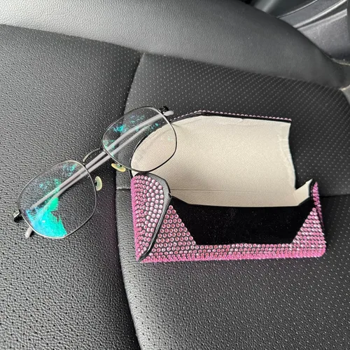 Vista 9 de Bling Eyeglass Case for Women, PU Leather Hard Shell Glasses Case with Rhinestones, Sparkly Sunglasses Case Gift