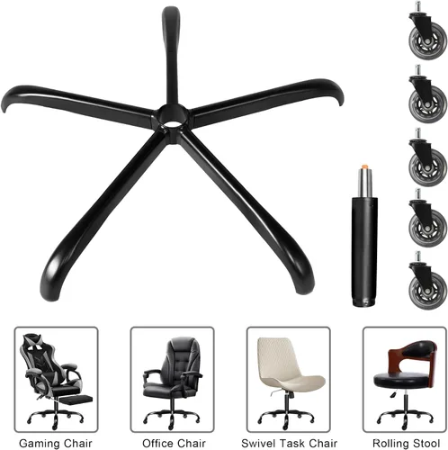 Vista 6 de Frassie Silla de oficina de 28 pulgadas, base de metal, repuesto para silla de computadora resistente, parte de base con 5 ruedas, 1 cilindro
