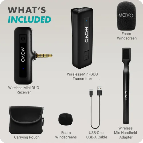 Vista 7 de Movo Mini micrófonos inalámbricos inalámbricos para cámara con adaptador de mano WMX-HM - Transmisor inalámbrico de 2.4Ghz con micrófono de solapa