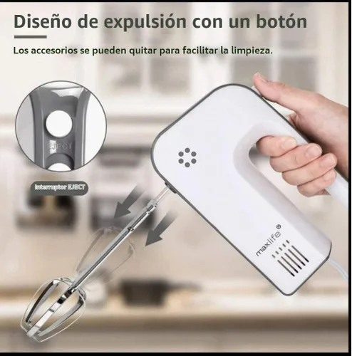 Vista 4 de Max Life ML-6617 Batidora de mano eléctrica, 5 velocidades, color blanco, estuche de almacenamiento a presión