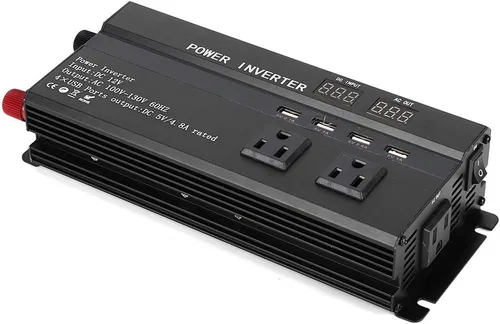 Vista 5 de Convertidor de inversor de corriente para automóvil de 4000 W con pantalla LCD, puerto USB, encendedor de puros, puertos CC 12 V a CA 1100 V
