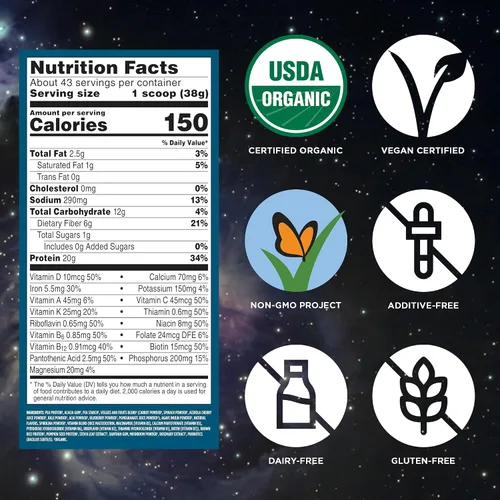 Vista 3 de Vega Todo en Uno Nutrición Orgánica - 20 g de proteína de guisante a base de plantas, vainilla francesa, 43 porciones, vitaminas A y C, probióticos