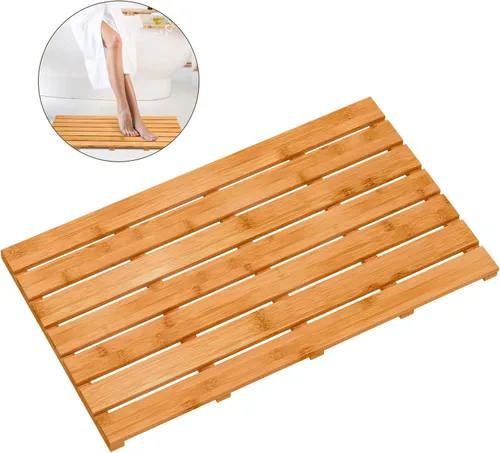 Vista 11 de Tapete de baño para ducha de lujo, antideslizante, de madera de bambú, impermeable, para uso en interiores o exteriores (negro)
