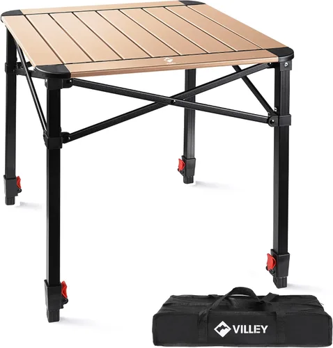 Vista 10 de VILLEY Mesa cuadrada plegable para acampar con bolsa de transporte, mesa cuadrada ajustable de aluminio ligero para exteriores, camping, picnic