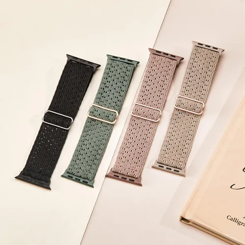 Vista 4 de 4 Pack Stretchy Solo Loop Compatible with Apple Watch Bands Women Men Negro/Rosa/Cactus/MilkTea