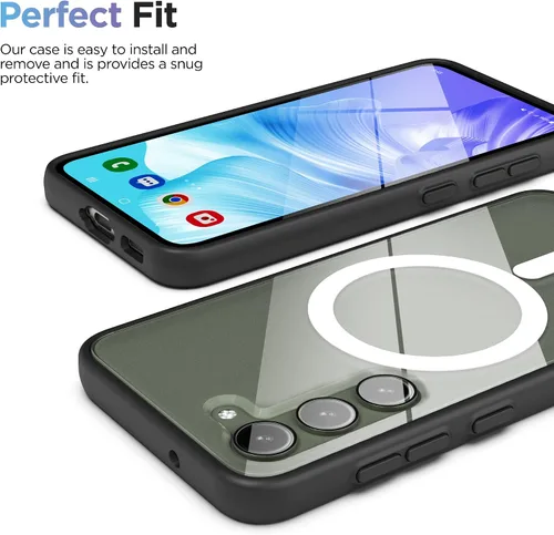Vista 7 de ENCASED Funda magnética diseñada para Samsung Galaxy S23, compatible con carga MagSafe y accesorios, transparente/negro (versión 2023)