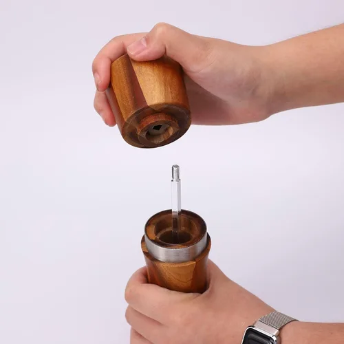 Vista 5 de 2 Pieces Acacia Wood Manual Pepper Grinder and Sea Salt Mill Set Handheld Spice Tool for Kitchen(GStraight Tube)