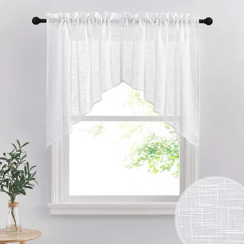 Vista 21 de RYB HOME - Cortinas de café de 24 pulgadas de largo, cortinas cortas de lino traslúcidas para ventana pequeña, cortina de media privacidad con Angora