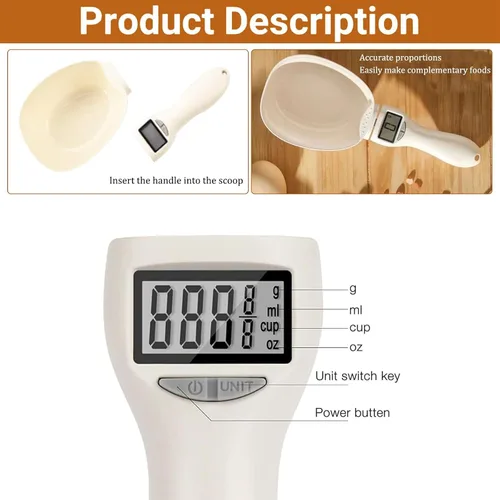 Vista 4 de Cuchara medidora digital, cuchara medidora electrónica con pantalla LCD, escala de medición de alimentos de alta precisión de 28.22 oz/0.00 oz