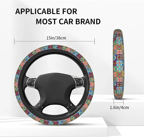 Vista 6 de Funda para Volante de Azulejos Mexicanos Coloridos Accesorios de Automóvil Lindos para Mujeres Niñas Femenino Universal 15 Pulgadas Neopreno