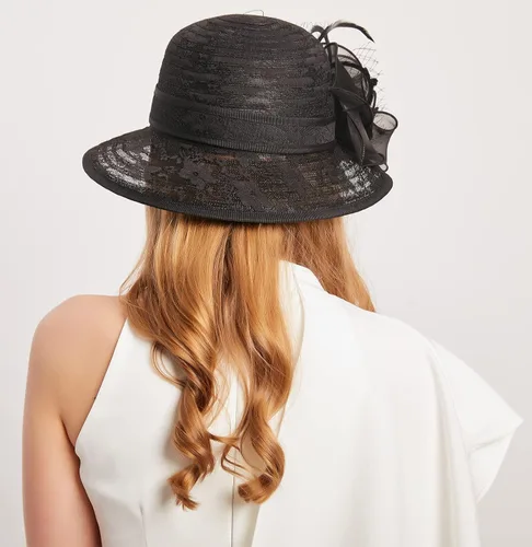 Vista 4 de Tocado de organza para mujer, de ala ancha, para iglesia, boda, fiesta de té, boda