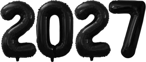 Vista 46 de GOER Globos de papel de aluminio 2026 para fiesta de Año Nuevo, suministros de fiesta, decoraciones de graduación (negro, 16 pulgadas)
