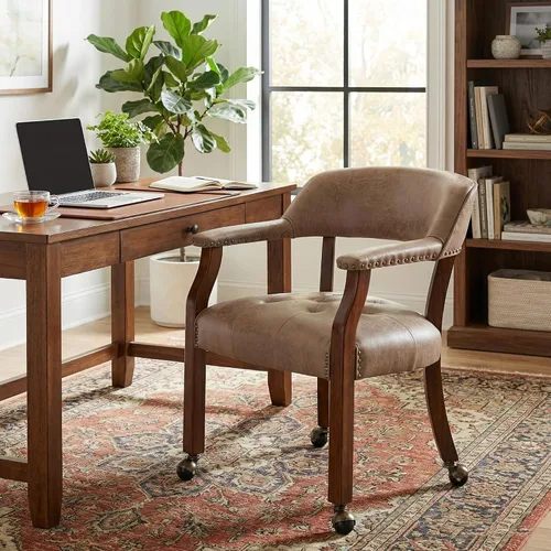Vista 17 de LEEMTORIG Sillas de comedor con ruedas y brazos, Sillas de comedor con ruedas, Sillas de mesa de póker, Sillas de madera maciza Boss Caption's Patas