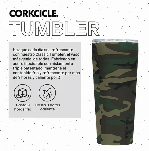 Vista 2 de Corkcicle - Taza de viaje, acero inoxidable con aislamiento Camuflaje del bosque