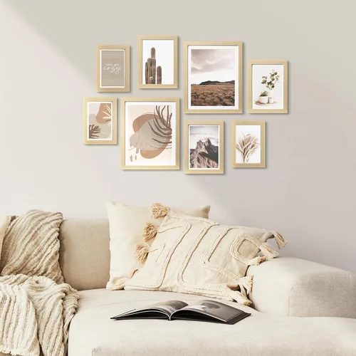 Vista 5 de ArtbyHannah Juego de marcos de pared para galería, marcos de fotos color beige, collage de decoración de pared con arte neutro para sala de estar