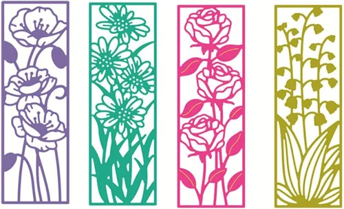 Vista 6 de 4 piezas de plantillas de fondo con forma de flor, plantillas de recorte de metal 3D, plantillas de flores rectangulares, hojas en relieve