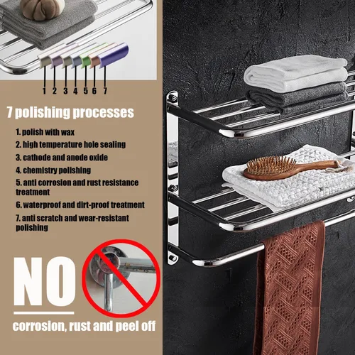 Vista 2 de LUANT Estante de baño de 3 niveles para montaje en pared con barras de toalla