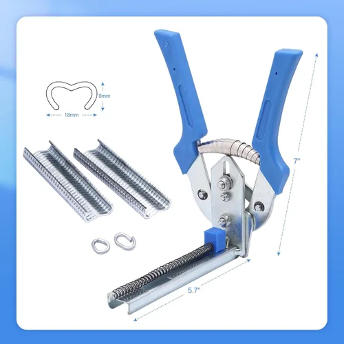 Vista 7 de Alicates de anillo de uñas tipo M para esgrima con 2400 clips M, kit de alicates de anillo de cerdo, herramienta de mano de reparación de tapicería