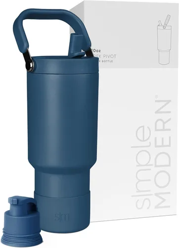 Vista 9 de Simple Modern Trek Pivot Vaso con pajita abatible de 30 oz con asa Botella de agua y protector Tapas intercambiables de pajita y para beber