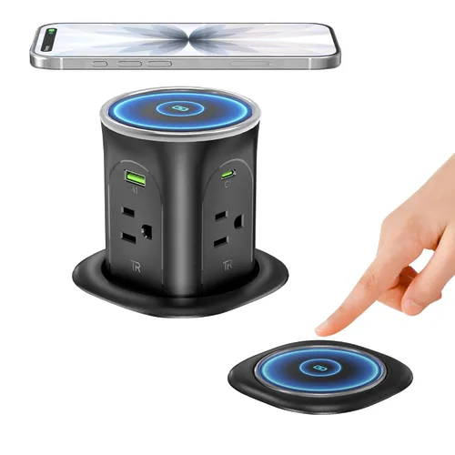 Vista 8 de ANNQUAN 3.15 "Motorizado Pop Up Outlet 65W USB 15W Cargador Inalámbrico Blanco