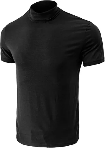 Vista 3 de Camiseta básica de manga corta con cuello alto falso para hombre
