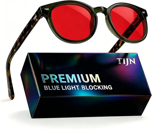 Vista 23 de TIJN Gafas de bloqueo de luz azul para hombres y mujeres, gafas de montura redonda gruesa vintage