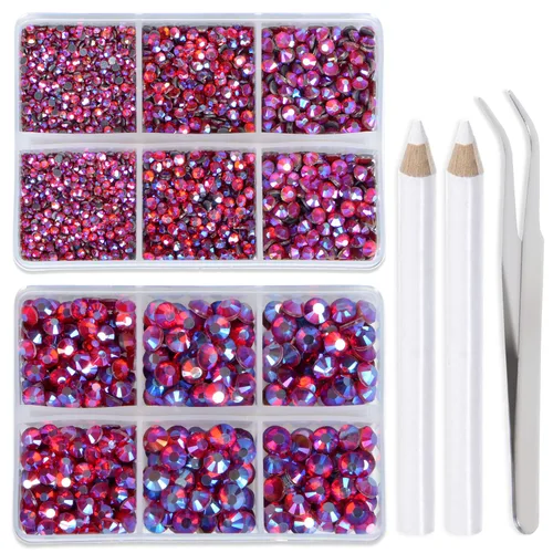 Vista 39 de LPBeads 6400 unidades de diamantes termoadhesivos de 12 colores con parte trasera plana, 5 tamaños mixtos, gemas de cristal redondas con pinzas