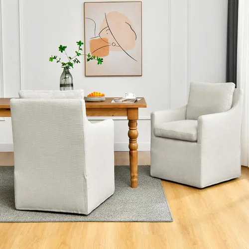 Vista 10 de DUHOME Silla de comedor tapizada, silla decorativa de lino para sala de estar, sofá individual con 4 ruedas, sillón tapizado para dormitorio