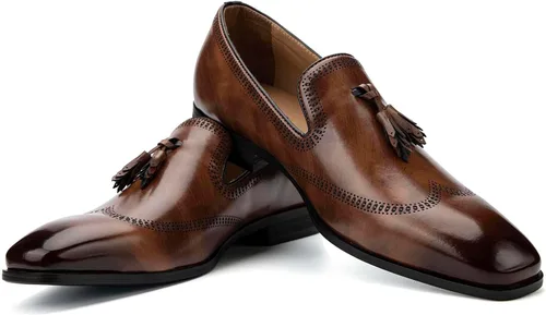 Vista 16 de JITAI Zapatos para hombre: mocasines casuales de cuero y gamuza para hombre, cómodos tacones bajos, zapatos de vestir sin cordones para bodas