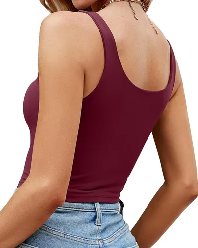 Vista 3 de 3 piezas de camiseta sin mangas para mujer, cuello cuadrado, camiseta sin mangas para fitness, informal, básica, para entrenamiento, yoga, brasier