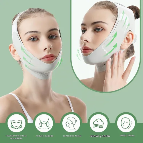 Vista 2 de Cinturón de elevación facial reutilizable, máscara de elevación de línea en V con correa para la barbilla para dormir, ejercitador de mandíbula