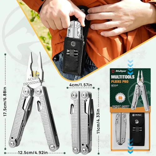 Vista 8 de Multper Multitools Pliers Pro, herramienta múltiple mejorada con cuchillo de Damasco, cortadores de alambre reemplazables y juego