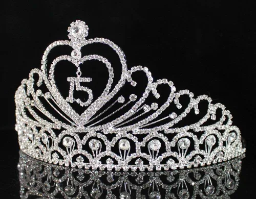 Vista 5 de Quinceañera Sweet 15 Quinceañera Fiesta de 15 Cumpleaños coronas de quinceañeras Corona de tiara de diamantes de imitación austríacos blanco claro