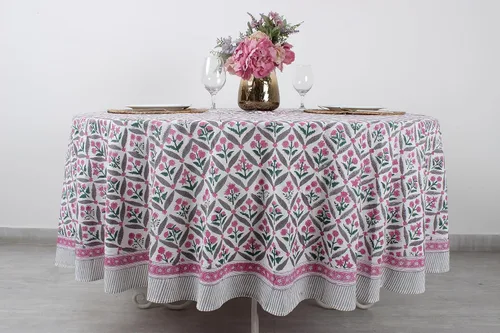 Vista 44 de Mantel redondo con estampado de bloque a mano, 100% algodón, reutilizable, turquesa, verde musgo, 90 pulgadas, mantel decorativo para uso diario