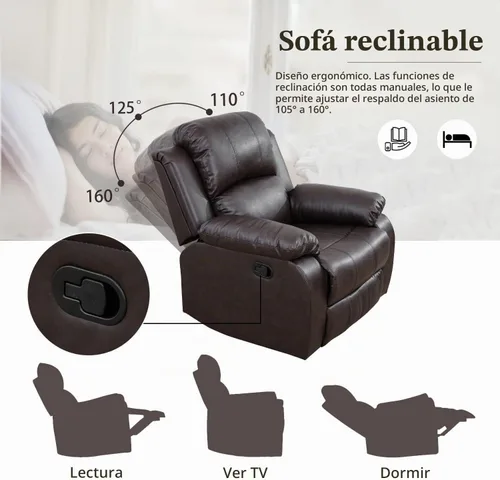 Vista 5 de Juego de muebles de cuero regenerado para sala de estar, juego de sofá reclinable, juego de muebles de dos plazas en sala de estar, sofá reclinable