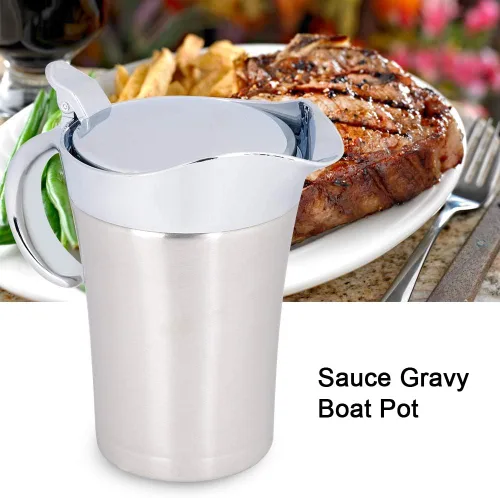 Vista 3 de Olla térmica de acero inoxidable 304 de 15.2 fl oz/25.4 fl oz, olla de salsa aislada de doble pared con tapa, cubeta para servir con boquilla