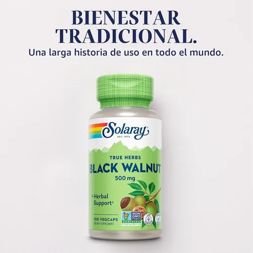 Vista 3 de SOLARAY Black Walnut 500 mg - Casco entero - Fórmula tradicional de apoyo a base de hierbas - Verificado sin OMG, vegano, verificado por