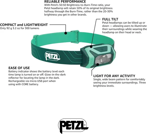 Vista 3 de PETZL TIKKINA Linterna Frontal - Linterna frontal compacta y fácil de usar de 300 lúmenes, diseñada para senderismo, escalada, correr y acampar