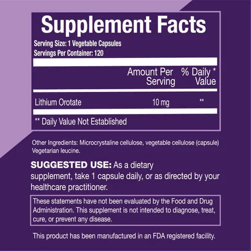 Vista 2 de I'm Powered New Dawn - Orotato de litio, 10 mg, suplemento de apoyo al estado de ánimo, 120 cápsulas, vegetariano Nutritional, Gluten-Free