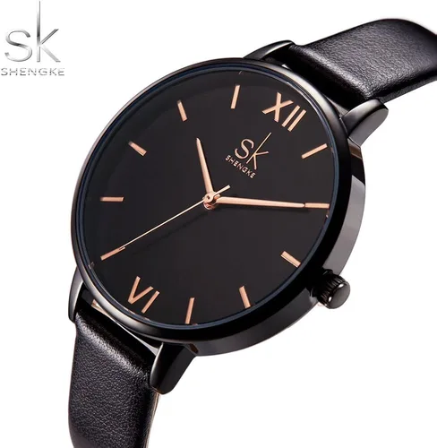 Vista 2 de SHENGKE - Reloj de pulsera para mujer con correa de piel, Decent, Casual, Geneva, a prueba de agua, para mujeres creativas