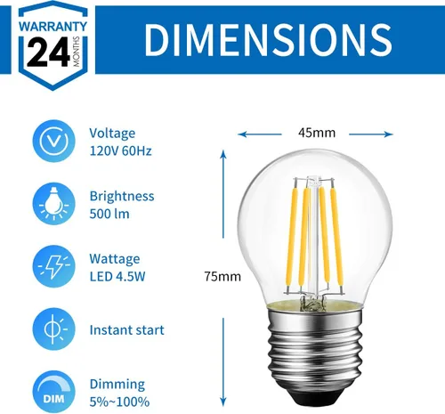 Vista 12 de ANWIO Bombilla LED redonda E26 G14 regulable, 4.5 W Eqv 60 W, paquete de 6