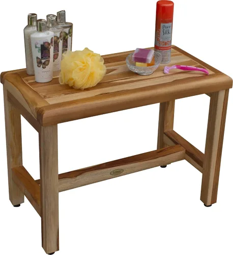 Vista 5 de EcoDecors Eleganto - Banco Taburete de ducha de madera de teca impermeable de 16 pulgadas de altura, color natural, silla de asiento para ducha
