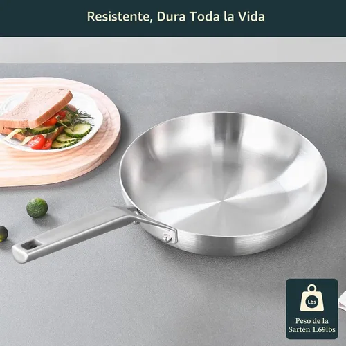 Vista 6 de Yeksum Sartén de acero inoxidable de triple capa completamente adherida de 8 pulgadas, sartenes para tortilla, sartén para huevos, sartén de chef